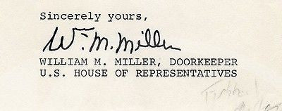 WILLIAM MILLER US CONGRESS DOORKEEPER VINTAGE AUTOGRAPH SIGNED LETTERHEAD 1974 - K-townConsignments