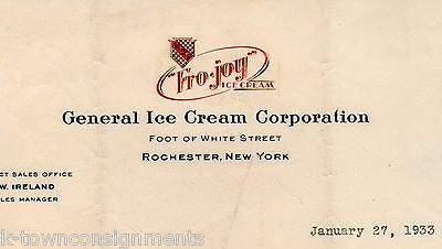 TRO-JOY GENERAL ICE CREAM CORPORATION ROCHESTER NEW YORK ANTIQUE SIGNED LETTER - K-townConsignments