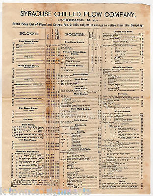 SYRACUSE CHILLED PLOW NY FARM SUPPLY AGRICULTURAL ANTIQUE ADVERTISING PRICE LIST - K-townConsignments