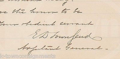 EDWARD TOWNSEND UNION CIVIL WAR OFFICER AUTOGRAPH SIGNED WAR DEPT LETTER 1876 - K-townConsignments