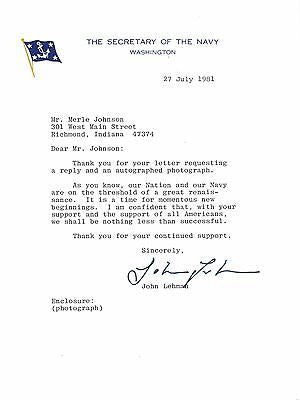 JOHN LEHMAN US SECRETARY OF NAVY ORIGINAL AUTOGRAPH SIGNED LETTERHEAD 1981 - K-townConsignments