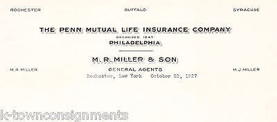 PENN MUTUAL LIFE INSURANCE PHILADELPHIA ANTIQUE GRAPHIC ADVERTISING LETTERHEAD - K-townConsignments