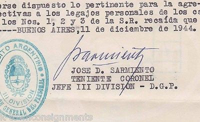 JUAN PERON ARGENTINA PRESIDENT MILITARY LEADER VINTAGE AUTOGRAPH SIGNED DOCUMENT - K-townConsignments