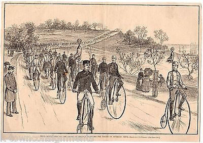 HIGH WHEEL BICYCLES WHEELMEN BIKE PARADE ANTIQUE GRAPHIC ENGRAVING PRINT 1883 - K-townConsignments