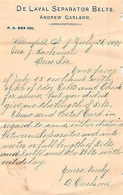 ANDREW CARLSON BLOOMFIELD NEW JERSEY ANTIQUE AUTOGRAPH SIGNED ADVERTISING LETTER - K-townConsignments