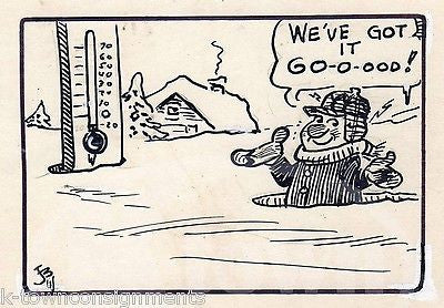 COLD WEATHER WINTER SNOW BLIZZARD ORIGINAL NEWSPAPER CARTOON INK DRAWING SKETCH - K-townConsignments