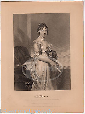 DOLLEY PAYNE MADISON US FIRST LADY ANTIQUE PORTRAIT ENGRAVING PRINT BIO - K-townConsignments