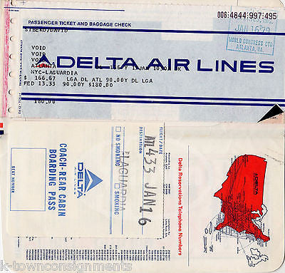 DELTA AIRLINES LAGUARDIA NY VINTAGE GRAPHIC ADVERTISING FLIGHT TICKET STUB - K-townConsignments