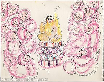 HAL GEORGE STAGE COSTUME DESIGNER ORIGINAL HUMOROUS BUDDHA CARTOON DOODLE SKETCH - K-townConsignments