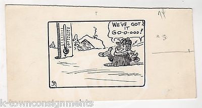 COLD WEATHER WINTER SNOW BLIZZARD ORIGINAL NEWSPAPER CARTOON INK DRAWING SKETCH - K-townConsignments