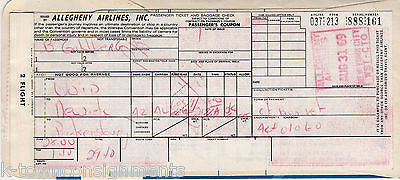 ALLEGHENY AIRLINES NEW YORK VINTAGE GRAPHIC ADVERTISING FLIGHT TICKET STUB - K-townConsignments