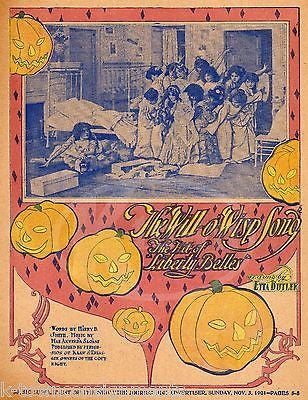 LIBERTY BELLES WILL-O-WISP SONG ANTIQUE GRAPHIC HALLOWEEN PUMPKINS SHEET MUSIC - K-townConsignments
