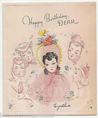 Fancy Hat Lady Girlfriends Vintage Graphic Art Birthday Greetings Card - K-townConsignments