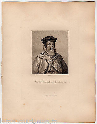 WILLIAM CECIL LORD BURLEIGH ENGLAND ANTIQUE PORTRAIT ENGRAVING PRINT BIO 1806 - K-townConsignments