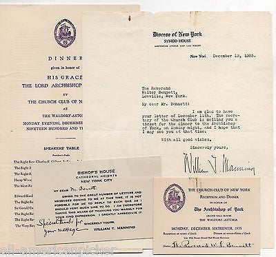 WILLIAM MANNING DIOCESE OF NEW YORK AUTOGRAPH SIGNED REV. BENNETT DINNER INVITES - K-townConsignments