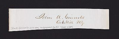 JOHN GRISWOLD CIVIL WAR CONGRESS NEW YORK ORIGINAL ANTIQUE AUTOGRAPH SIGNATURE - K-townConsignments