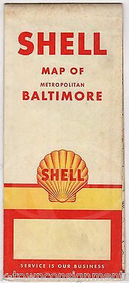 BALTIMORE MARYLAND SHELL GASOLINE VINTAGE GRAPHIC SOUVENIR TRAVEL MAP 18x26" - K-townConsignments