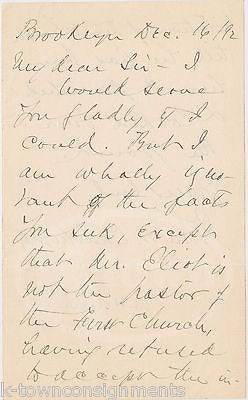 JOHN WHITE CHADWICK EARLY CHRISTIAN DARWINIST CLERGY AUTOGRAPH SIGNED LETTER - K-townConsignments