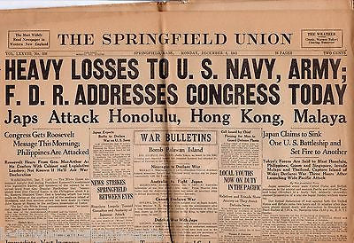 JAPS ATTACK HONOLULU HAWAII FDR ADDRESSES CONGRESS VINTAGE WWII NEWSPAPER 1941 - K-townConsignments