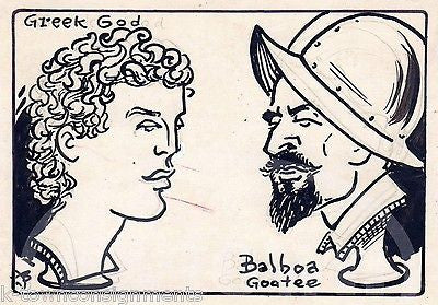 VASCO BALBOA GOATEE & GREEK GOD ORIGINAL NEWSPAPER COMIC ART SIGNED INK SKETCH - K-townConsignments