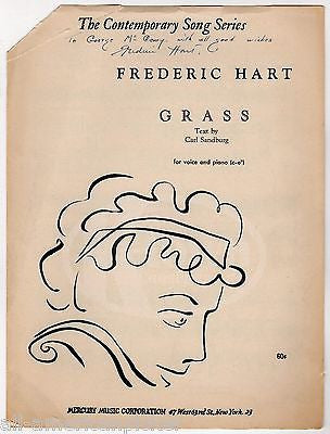 FREDERIC HART GRASS SONG BY CARL SANDBURG AUTOGRAPH SIGNED PIANO SHEET MUSIC - K-townConsignments