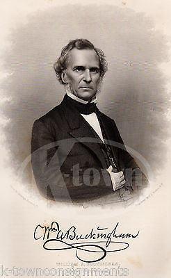 WILLIAM BUCKINGHAM CONNECTICUT GOVERNOR ANTIQUE GRAPHIC ENGRAVING PRINT 1863 - K-townConsignments