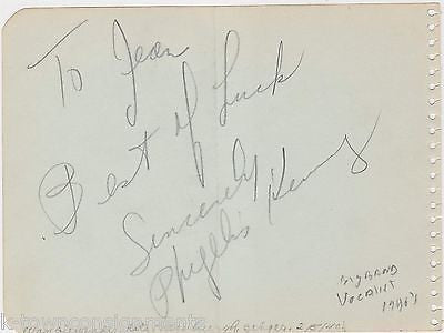 PHYLLIS KENNY VAN ALEXANDER BIG BAND SINGER VINTAGE AUTOGRAPH SIGNED PAGE 1940 - K-townConsignments