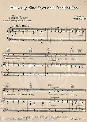 HEAVENLY BLUE EYES & FRECKLES TOO VINTAGE CRY BABY GRAPHIC ART SHEET MUSIC 1945 - K-townConsignments
