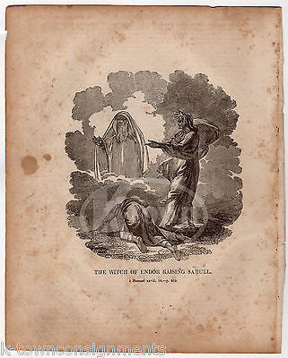 SAMUEL 28:14 WITCH OF ENDOR RAISING SAMUEL ANTIQUE BIBLE ENGRAVING PRINT 1846 - K-townConsignments