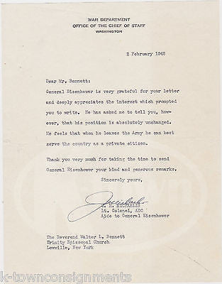 JOHN MICHAELIS 4 STAR GENERAL EISENHOWER STAFF AUTOGRAPH SIGNED WAR DEPT LETTER - K-townConsignments