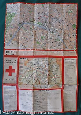 OLD WWII AMERICAN CROSS PARIS BROCHURE MADE FROM RECYCLED CAPTURED GERMAN MAPS - K-townConsignments