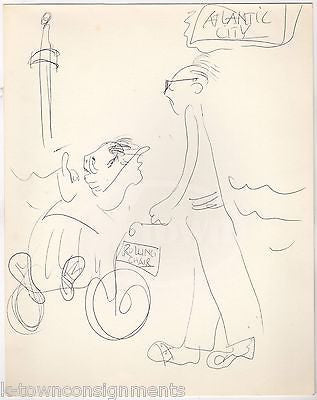 ATLANTIC CITY BEACH ELDER HUMOR ORIGINAL HAL GEORGE CARTOON INK SKETCH DRAWING - K-townConsignments