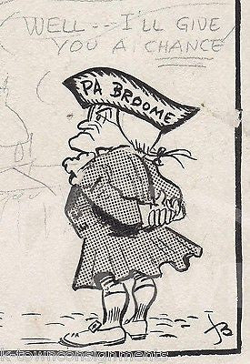 BROOME COUNTY NY POLITICAL HUMOR ORIGINAL NEWSPAPER COMIC ART SIGNED INK SKETCH - K-townConsignments