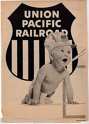 UNION PACIFIC RAILROAD BABY CONDUCTOR VINTAGE GRAPHIC ADVERTISING MAGAZINE PRINT - K-townConsignments