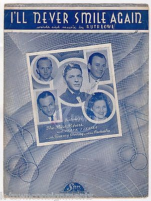 FRANK SINATRA I'LL NEVER SMILE AGAIN SONG PIED PIERS VINTAGE SHEET MUSIC 1939 - K-townConsignments