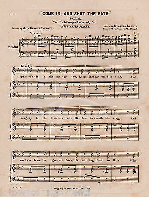 KATIE COME IN & SHUT THE GATE HERBERT LESLIE ANTIQUE ENGRAVING SHEET MUSIC 1879 - K-townConsignments