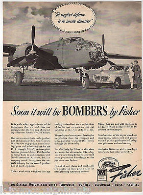 FISHER BOMBER PLANES VINTAGE GENERAL MOTORS GM MAGAZINE ADVERTISING PRINT 1941 - K-townConsignments