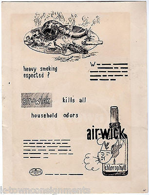 AIR WICK CHLOROPHYL COVERS HEACY SMOKING ODOR ANTIQUE VINTAGE ADVERTISING ART - K-townConsignments