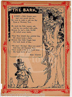 DOGGIE TREE BARK FUNNY POEM ANTIQUE NURSERY RHYME GRAPHIC ILLUSTRATION PRINT - K-townConsignments