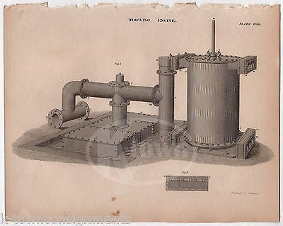 EARLY INDUSTRIAL EXHAUST BLOWING MACHINE ANTIQUE GRAPHIC ENGRAVING PRINT 1832 - K-townConsignments