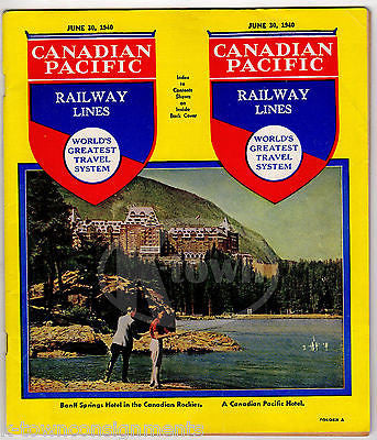 CANADIAN PACIFIC RAILWAY BANFF SPRINGS ROCKIES VINTAGE RAILROAD TIMETABLE 1940 - K-townConsignments