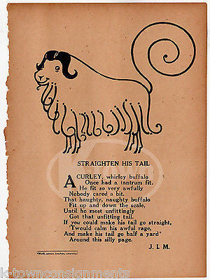 CURLLY TAIL BUFFALO CUTE POEM ANTIQUE NURSERY RHYME GRAPHIC ILLUSTRATION PRINT - K-townConsignments