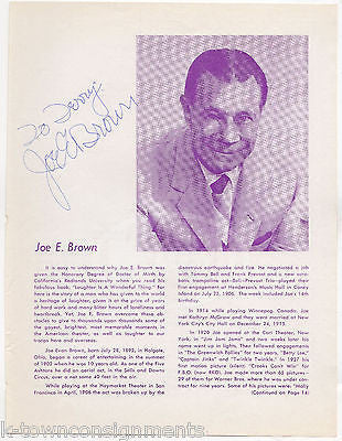 JOE E. BROWN THEATRE ACTOR  VINTAGE AUTOGRAPH SIGNED PLAYBILL PAGE - K-townConsignments