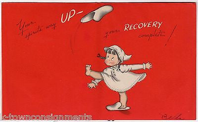 Back On Your Feet Cute Little Girl Vintage Graphic Get Well Greetings Card - K-townConsignments