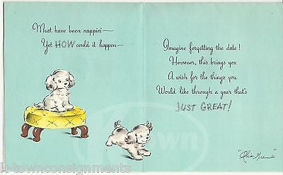 Cute Puppy Dogs Vintage Graphic Art Belated Birthday Greetings Card - K-townConsignments