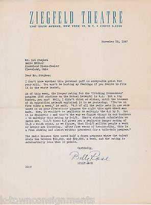 BILLY ROSE VINTAGE AUTOGRAPH SIGNED ZIEGFELD THEATRE STATIONERY RATINGS LETTER - K-townConsignments