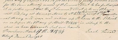 MILLBURY WORCESTER MA ERASTUS SUMNER SARAH HOWARD ANTIQUE RENTAL AGREEMENT 1834 - K-townConsignments