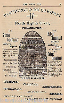 PARTRIDGE RICHARDSON BEE HIVE STORE PHILADELPHIA CLOTHIER ANTIQUE ADVERTISEMENT - K-townConsignments