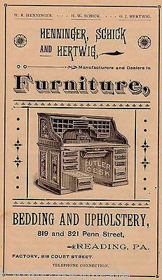 Henninger Schick Hertwig Furniture Store Reading PA Antique Graphic Advertising - K-townConsignments