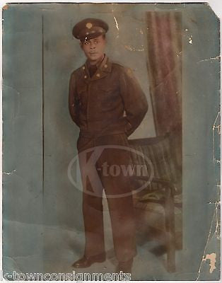 BLACK AFRICAN AMERICAN US ARMY SOLDIER IN UNIFORM LARGE VINTAGE COLORED PHOTO - K-townConsignments